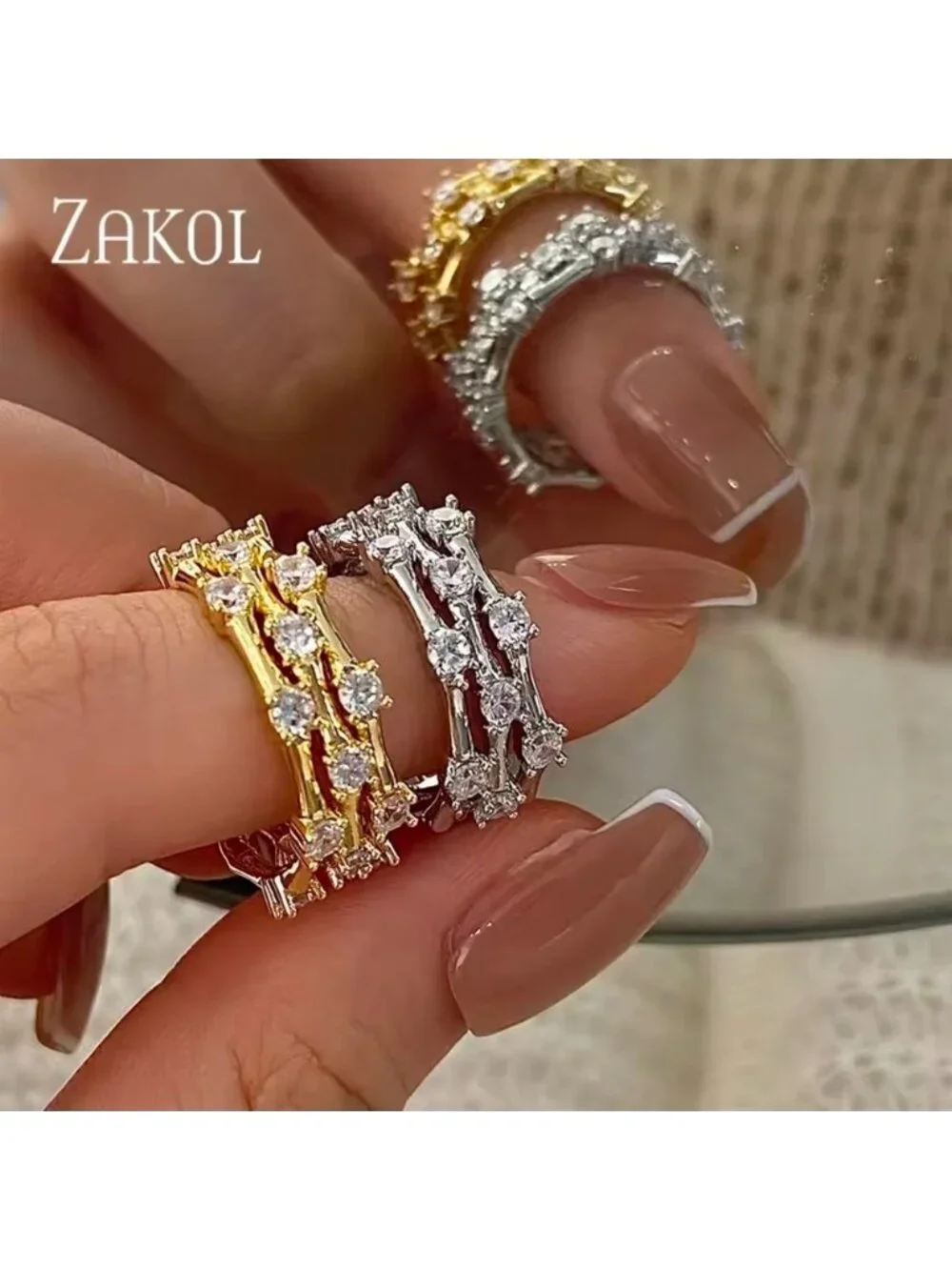Gold Pave Link Open Ring